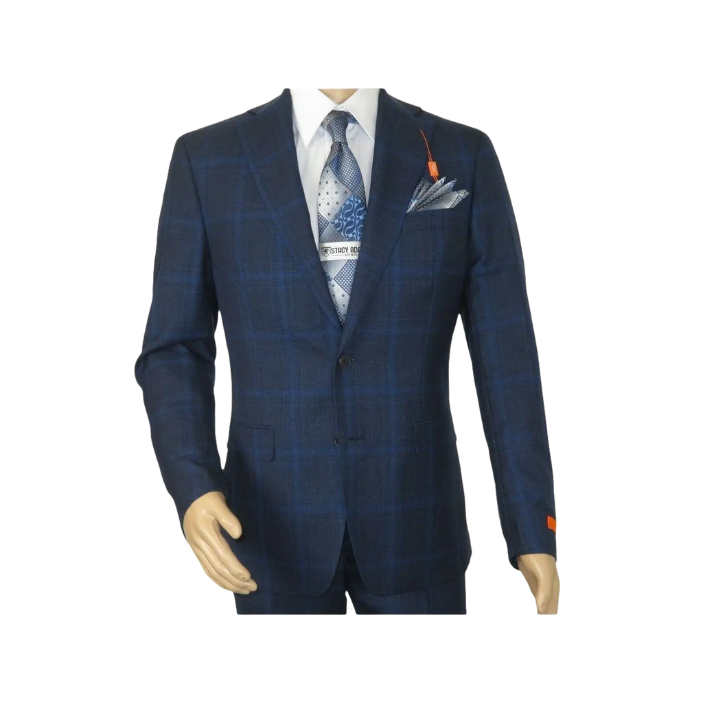 Men TALLIA Suit Wool Blend English Glen Plaid Classic 2Button VDVA2SVX0026 Blue - J.Valintin Men's Wear Legend - 16170