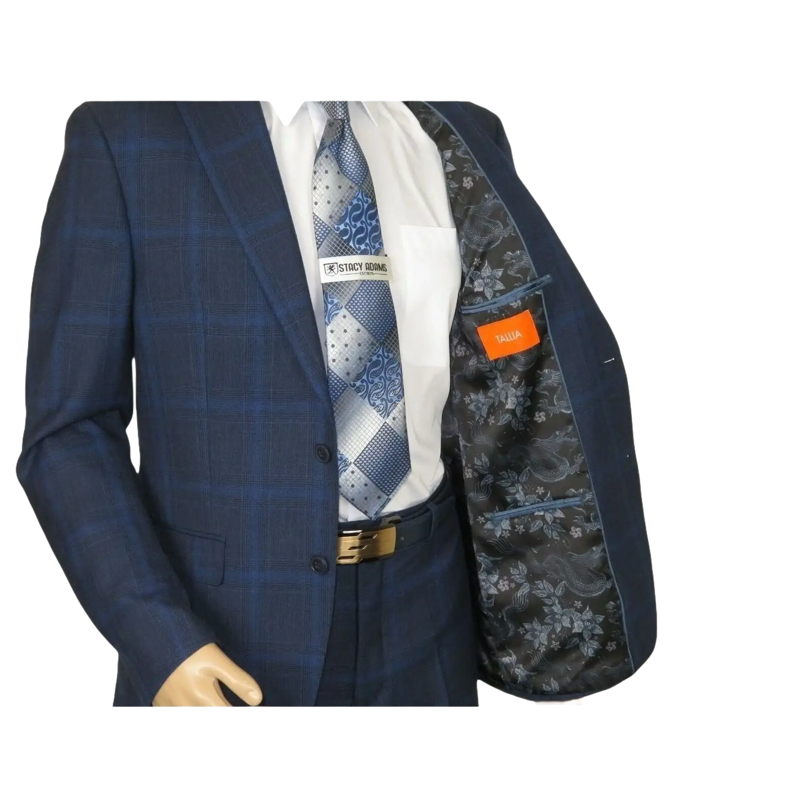 Men TALLIA Suit Wool Blend English Glen Plaid Classic 2Button VDVA2SVX0026 Blue - J.Valintin Men's Wear Legend - 16170