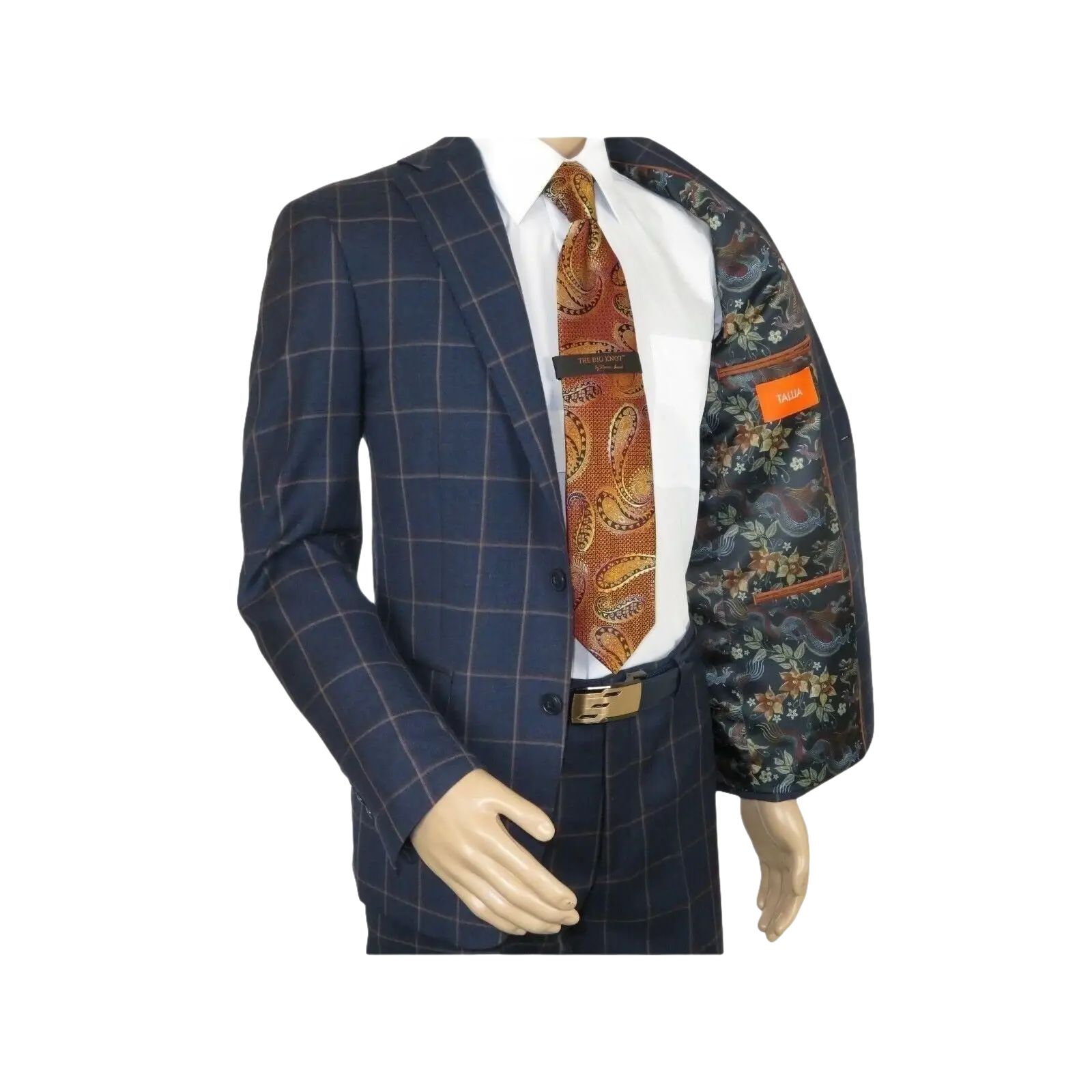 Men TALLIA Suit Wool Blend English Plaid Classic 2Button VDVA2SVX0013 Blue Brown - J.Valintin Men's Wear Legend - 16150