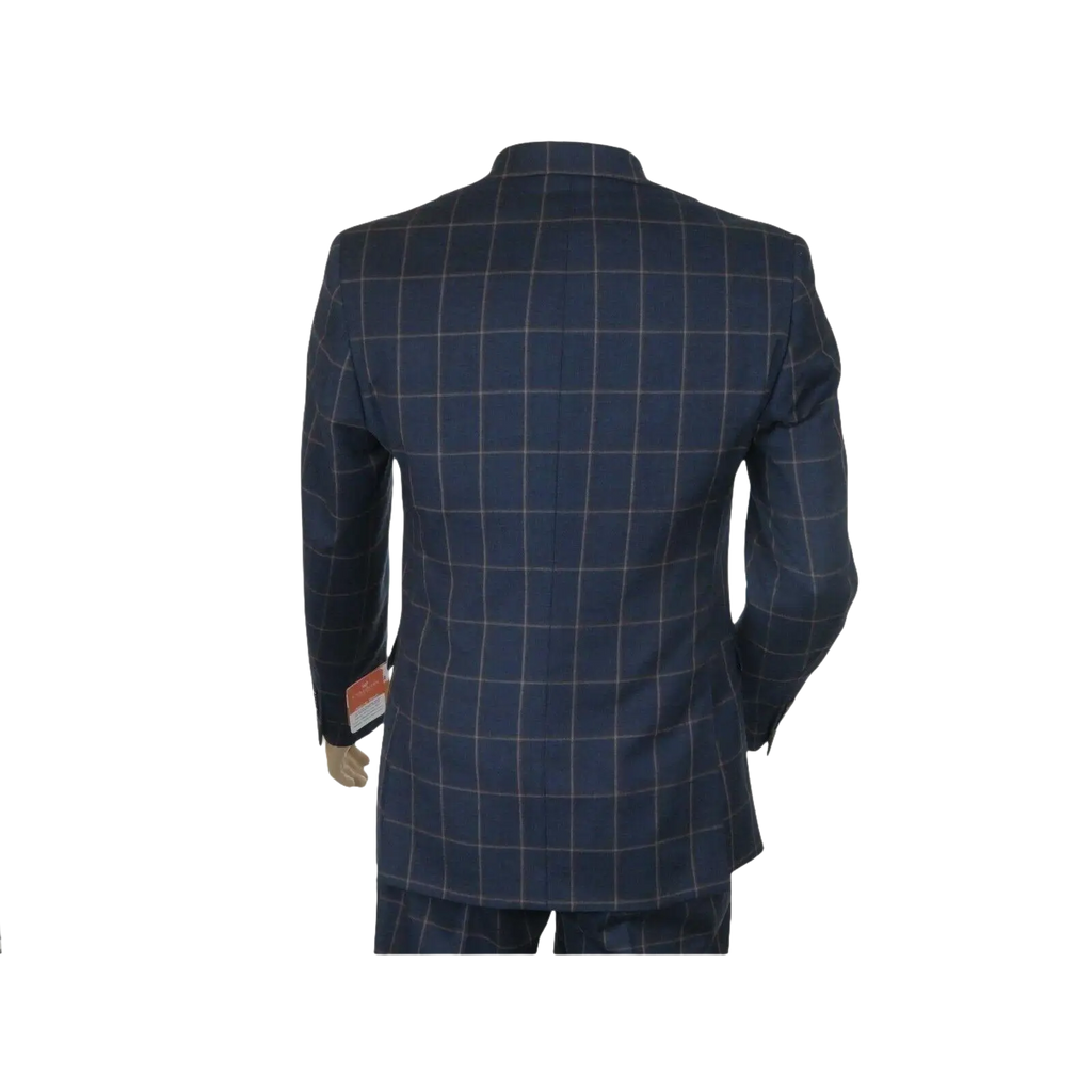 Men TALLIA Suit Wool Blend English Plaid Classic 2Button VDVA2SVX0013 Blue Brown - J.Valintin Men's Wear Legend - 16150