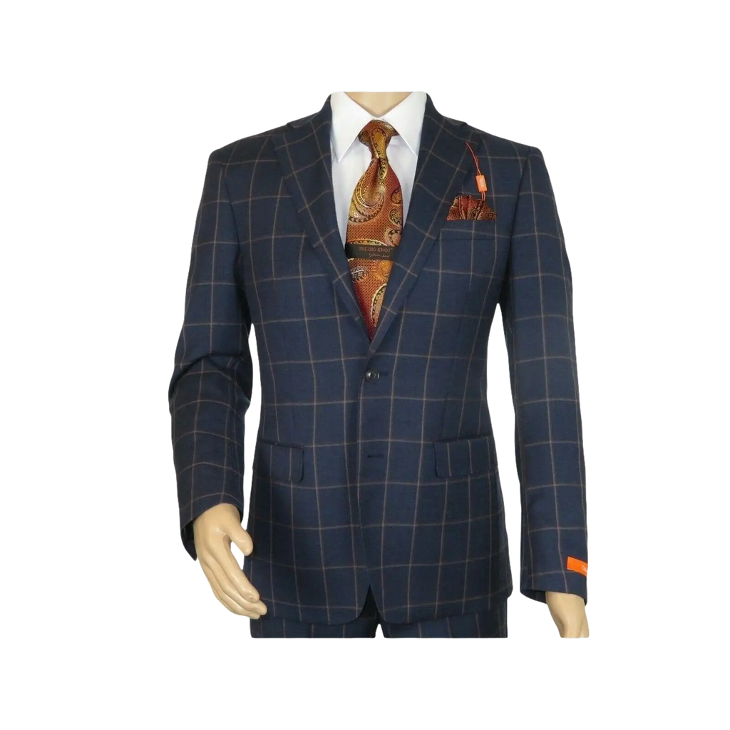 Men TALLIA Suit Wool Blend English Plaid Classic 2Button VDVA2SVX0013 Blue Brown - J.Valintin Men's Wear Legend - 16150