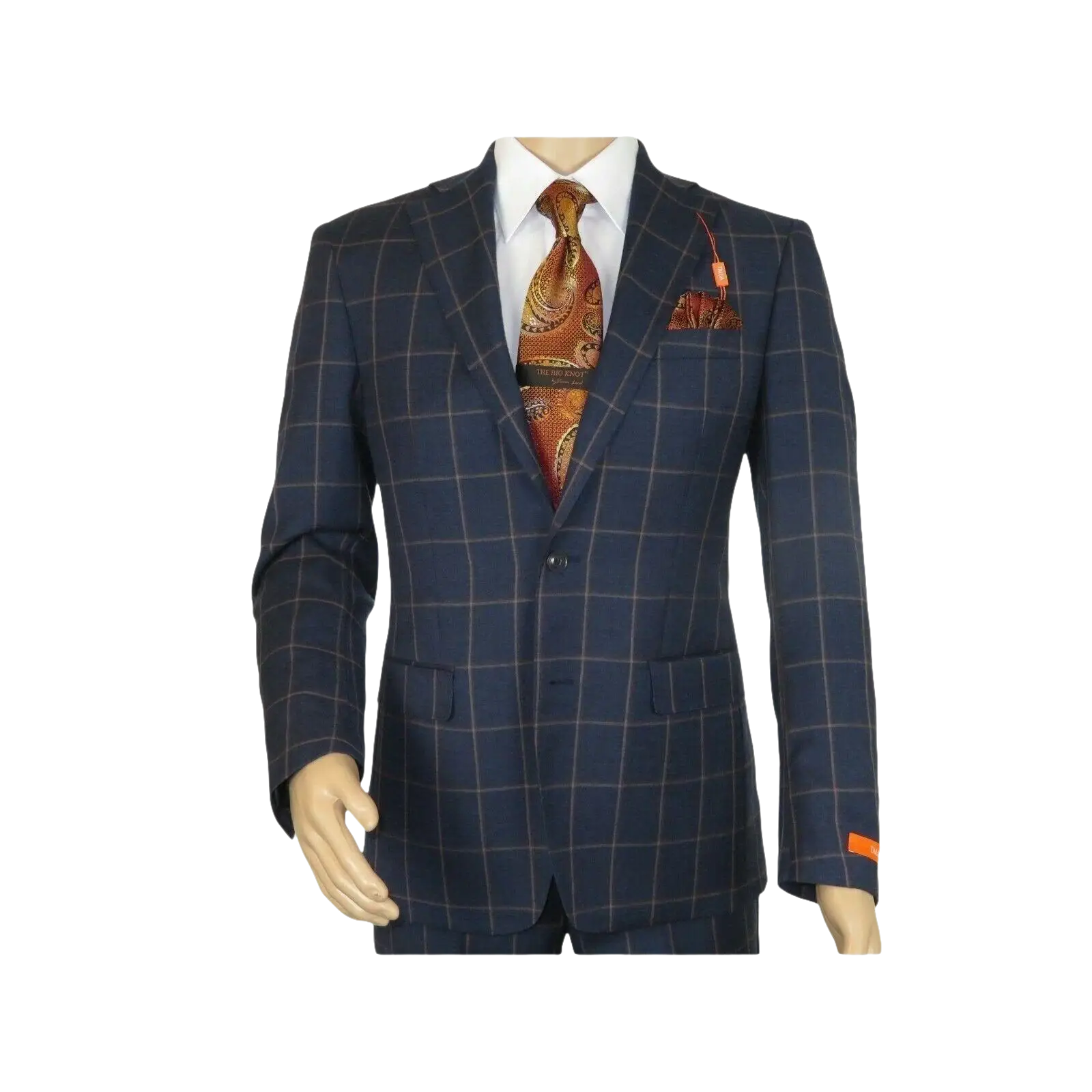 Men TALLIA Suit Wool Blend English Plaid Classic 2Button VDVA2SVX0013 Blue Brown - J.Valintin Men's Wear Legend - 16150