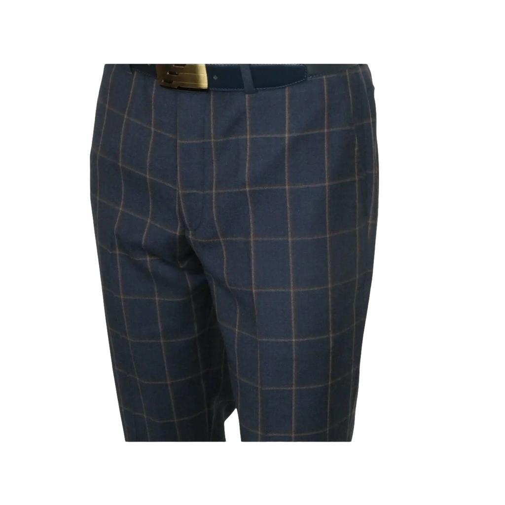 Men TALLIA Suit Wool Blend English Plaid Classic 2Button VDVA2SVX0013 Blue Brown - J.Valintin Men's Wear Legend - 16150