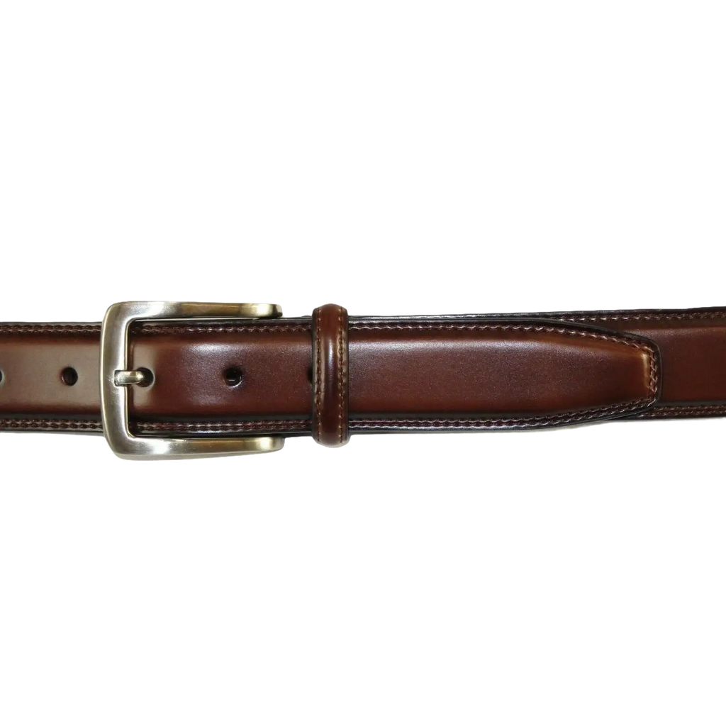 Men VALENTINI Leather Belt Stitch down Classic Pin Buckle V711 Brown New - J.Valintin Men's Wear Legend - 92197