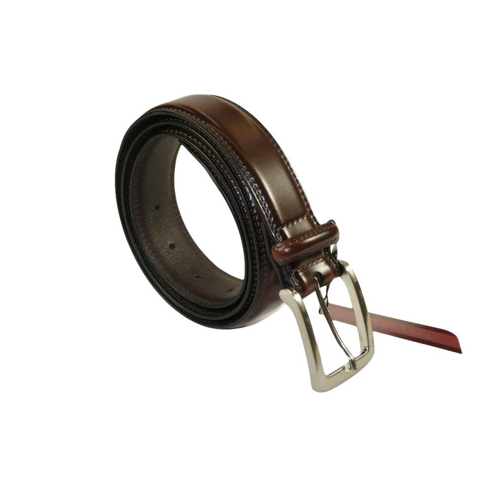 Men VALENTINI Leather Belt Stitch down Classic Pin Buckle V711 Brown New - J.Valintin Men's Wear Legend - 92197