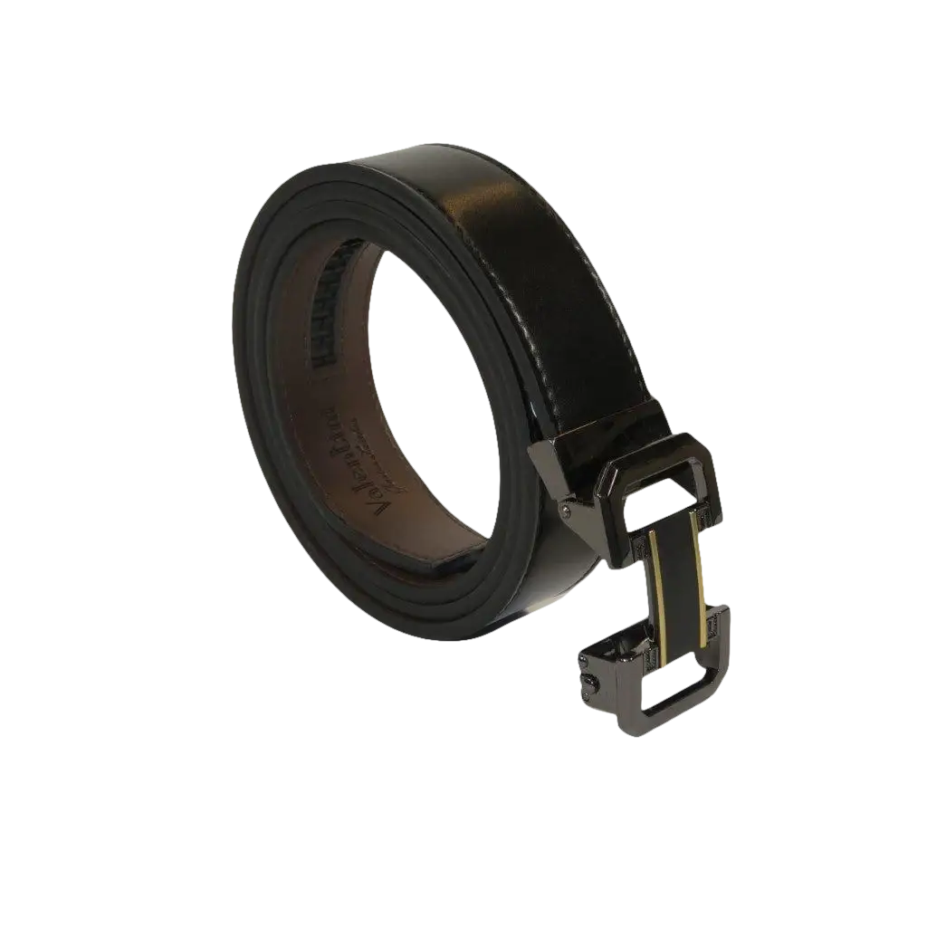 Men VALENTINI Leather Track Belt Adjustable Removable Buckle V536 Black - J.Valintin Men's Wear Legend - V536 - Black