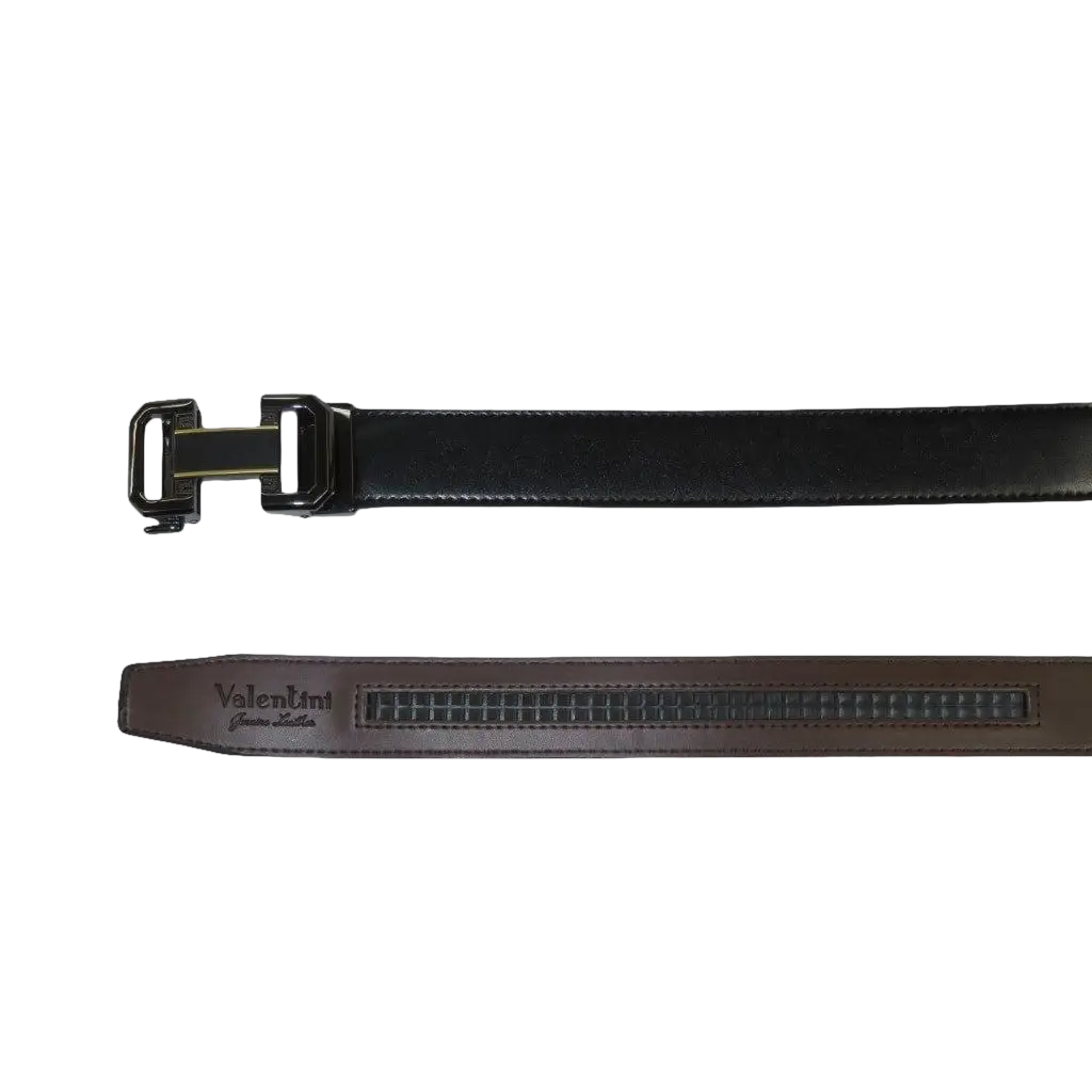 Men VALENTINI Leather Track Belt Adjustable Removable Buckle V536 Black - J.Valintin Men's Wear Legend - V536 - Black