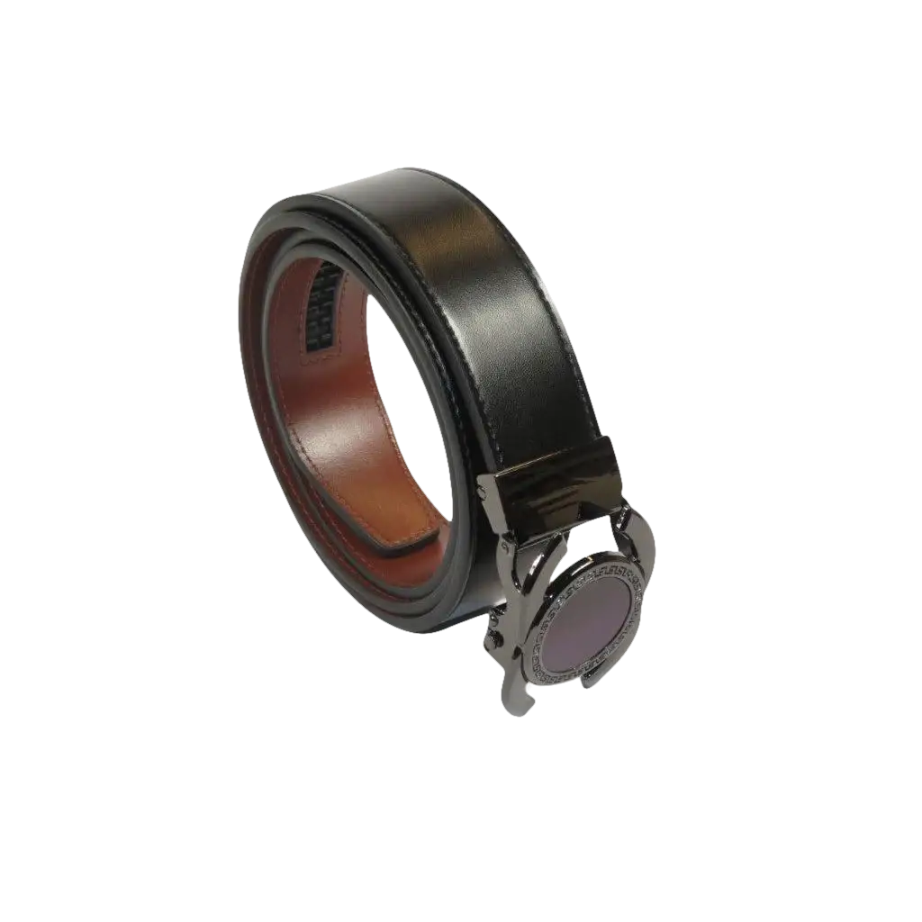 Men VALENTINI Leather Track Belt Medallion Fancy Designer V533 - B Black - J.Valintin Men's Wear Legend - V533 - B - black