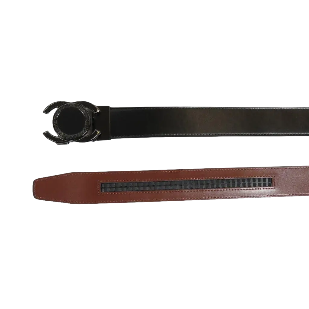 Men VALENTINI Leather Track Belt Medallion Fancy Designer V533 - B Black - J.Valintin Men's Wear Legend - V533 - B - black
