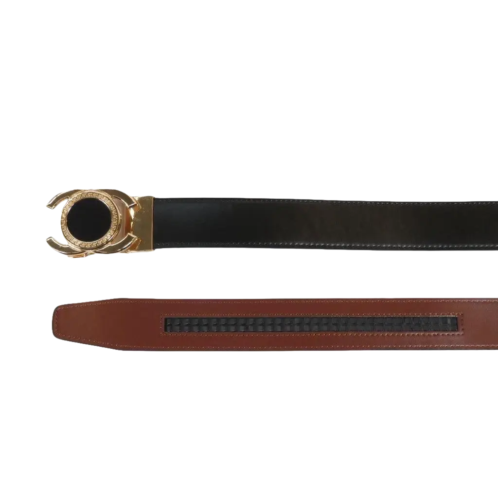Men VALENTINI Leather Track Belt Medallion Fancy Designer V533 - G Black - J.Valintin Men's Wear Legend - V533 - G - Black