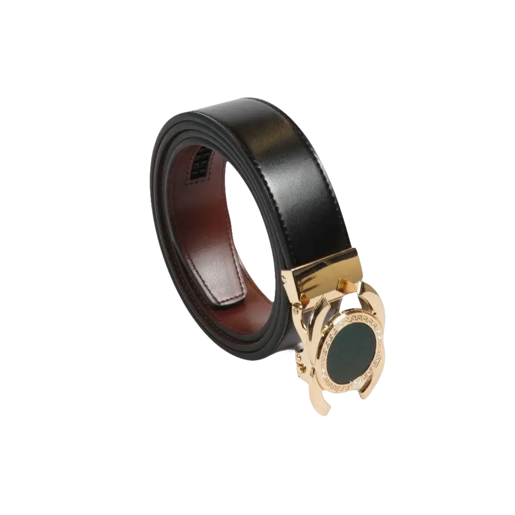 Men VALENTINI Leather Track Belt Medallion Fancy Designer V533 - G Black - J.Valintin Men's Wear Legend - V533 - G - Black