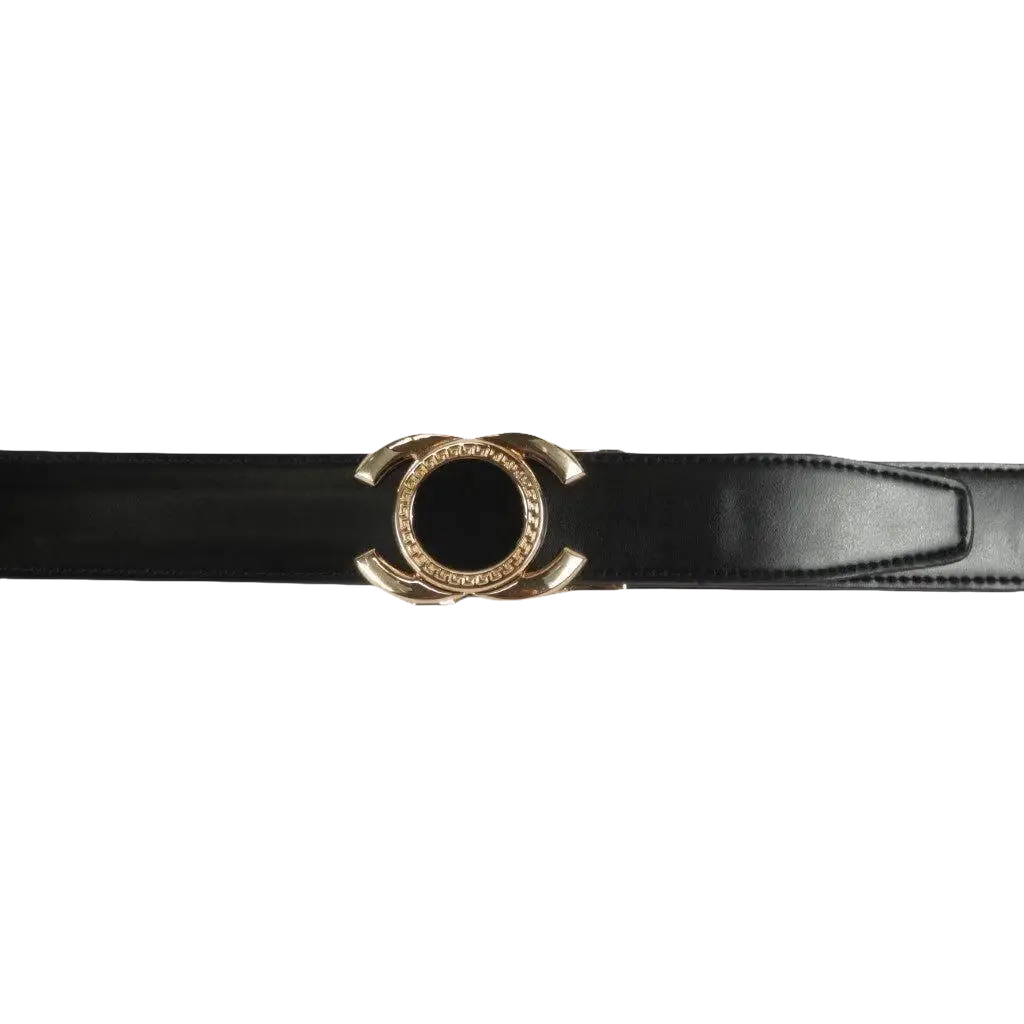 Men VALENTINI Leather Track Belt Medallion Fancy Designer V533 - G Black - J.Valintin Men's Wear Legend - V533 - G - Black