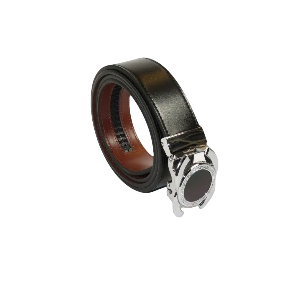 Men VALENTINI Leather Track Belt Medallion Fancy Designer V533 - S Black - J.Valintin Men's Wear Legend - V533 - S - Black