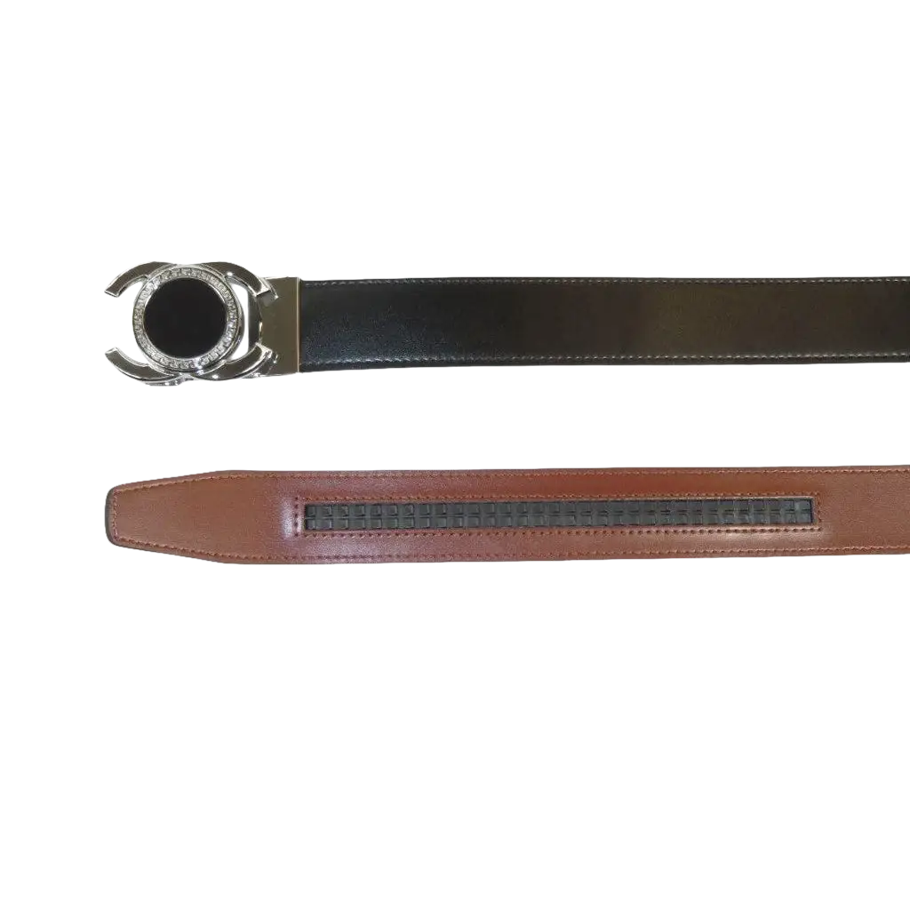 Men VALENTINI Leather Track Belt Medallion Fancy Designer V533 - S Black - J.Valintin Men's Wear Legend - V533 - S - Black