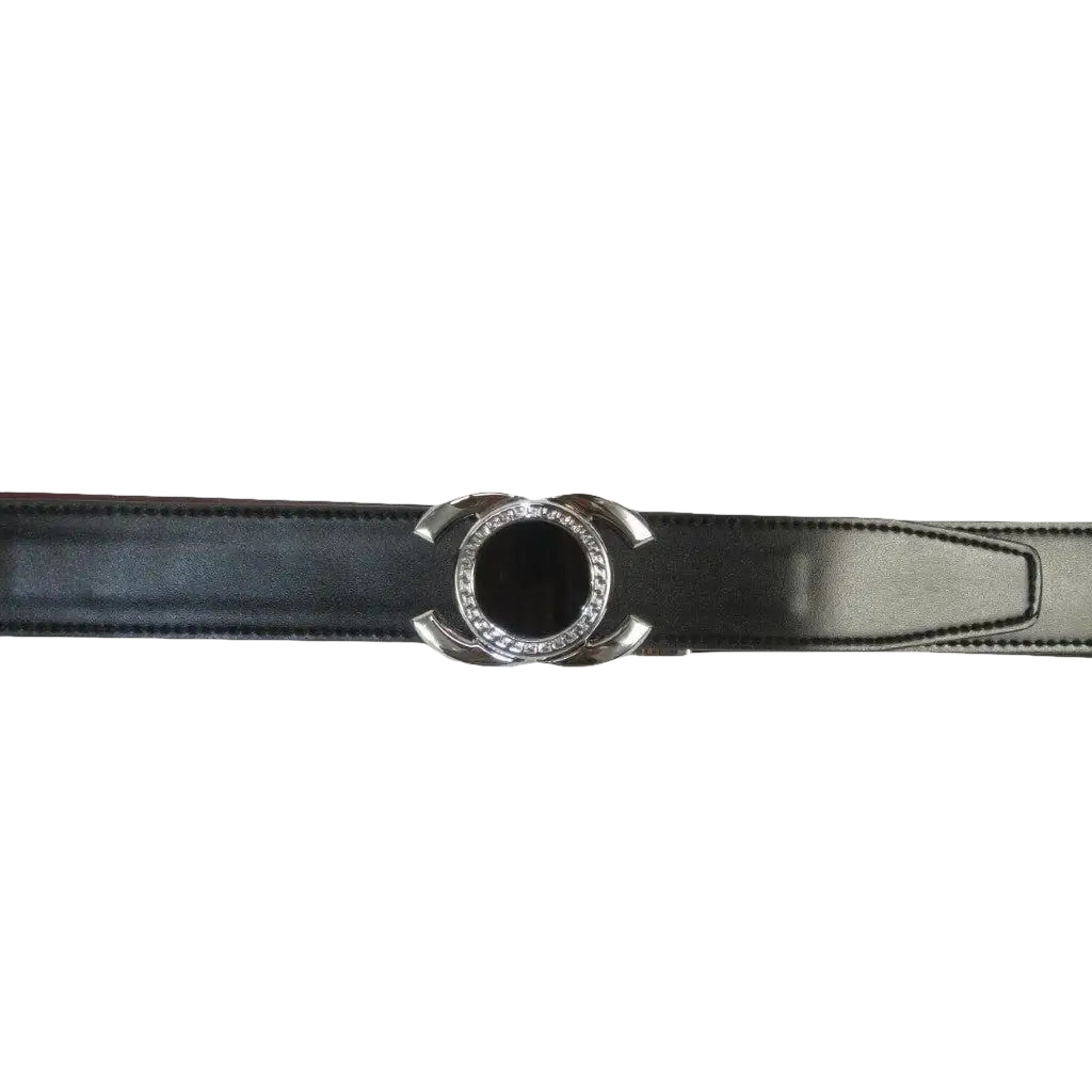 Men VALENTINI Leather Track Belt Medallion Fancy Designer V533 - S Black - J.Valintin Men's Wear Legend - V533 - S - Black