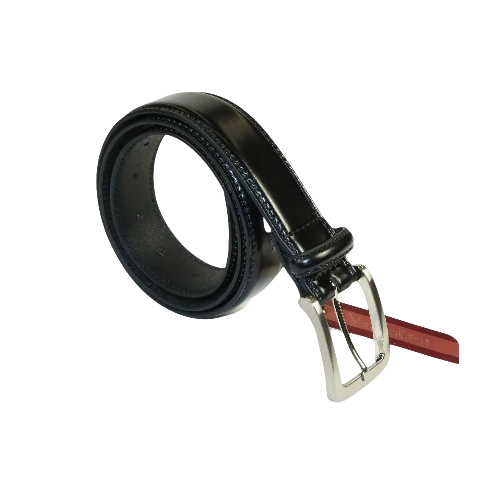 Men VALENTINI Stitched Leather Belt Classic Pin Buckle Business Dress V711 Black - J.Valintin Men's Wear Legend - 92140