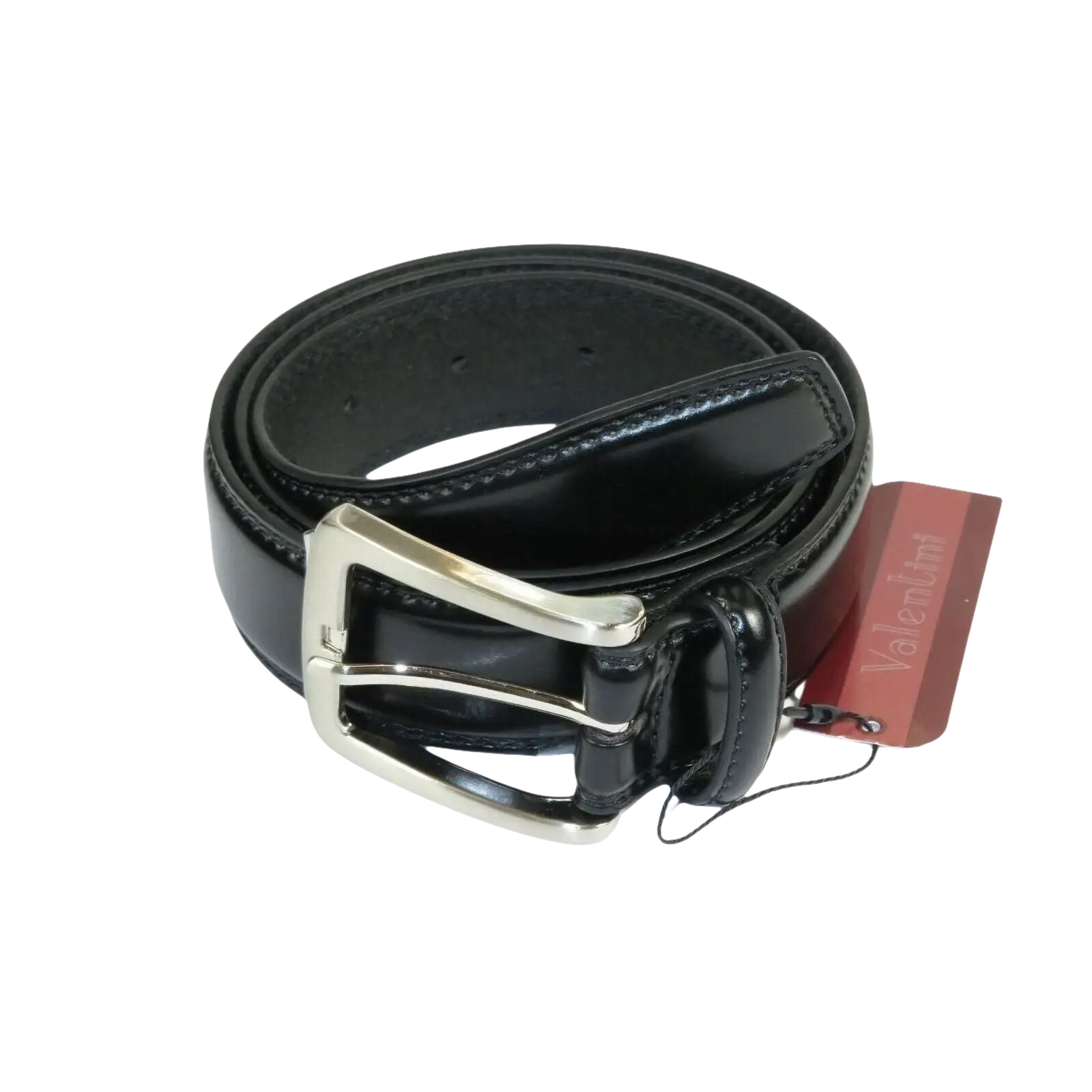 Men VALENTINI Stitched Leather Belt Classic Pin Buckle Business Dress V711 Black - J.Valintin Men's Wear Legend - 92140