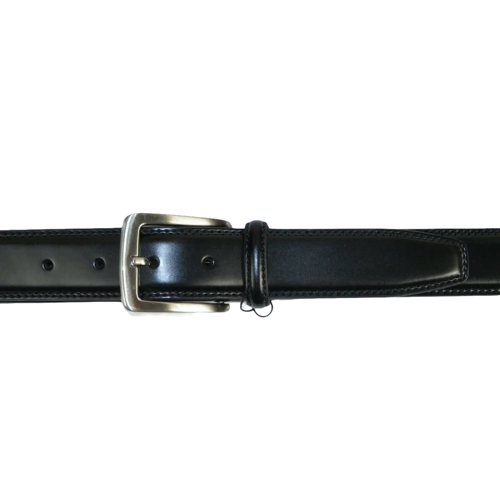 Men VALENTINI Stitched Leather Belt Classic Pin Buckle Business Dress V711 Black - J.Valintin Men's Wear Legend - 92140
