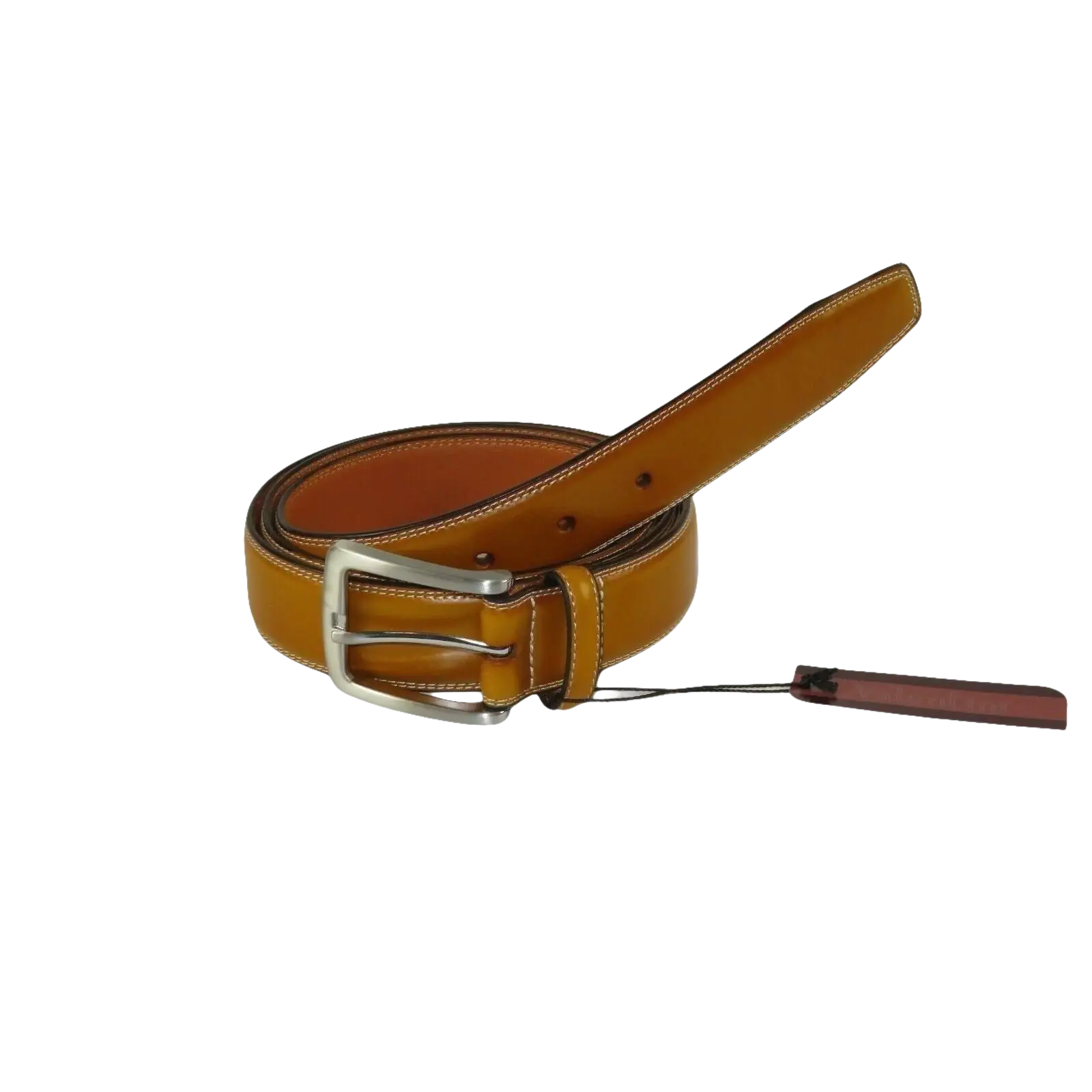 Men VALENTINI Stitched Leather Belt Classic Pin Buckle Business Dress V711 Tan - J.Valintin Men's Wear Legend - 18925
