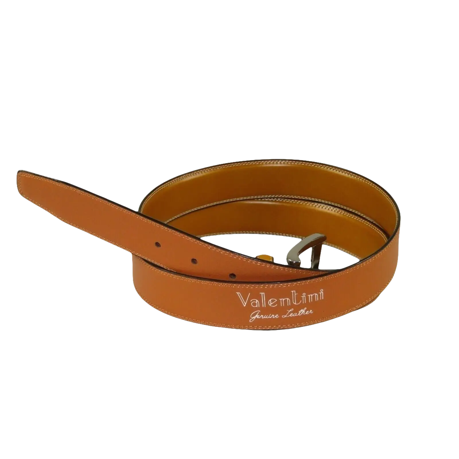 Men VALENTINI Stitched Leather Belt Classic Pin Buckle Business Dress V711 Tan - J.Valintin Men's Wear Legend - 18925
