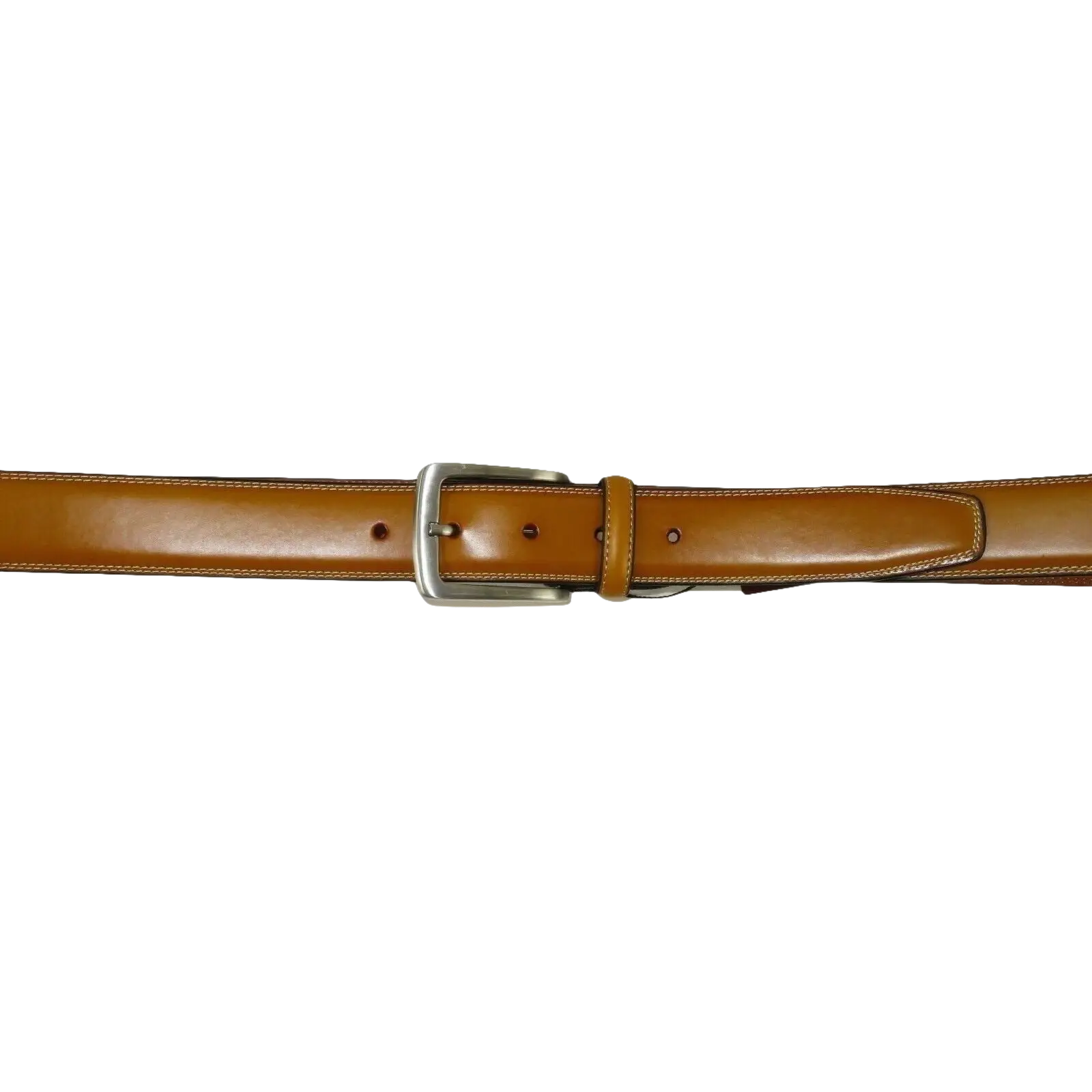 Men VALENTINI Stitched Leather Belt Classic Pin Buckle Business Dress V711 Tan - J.Valintin Men's Wear Legend - 18925
