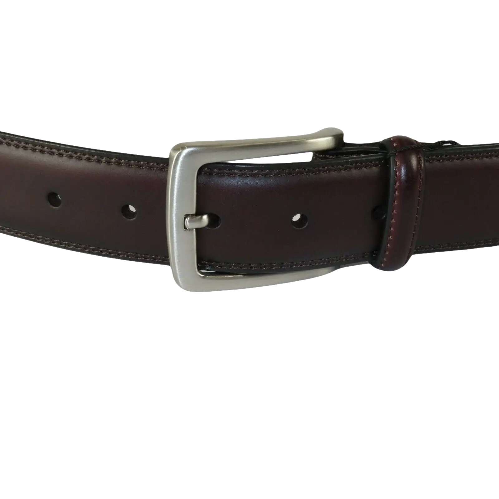 Men VALENTINI Stitched Leather Belt Classic Pin Buckle Business Dress V711 Wine - J.Valintin Men's Wear Legend - 92152