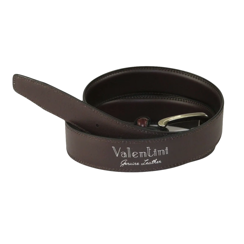 Men VALENTINI Stitched Leather Belt Classic Pin Buckle Business Dress V711 Wine - J.Valintin Men's Wear Legend - 92152
