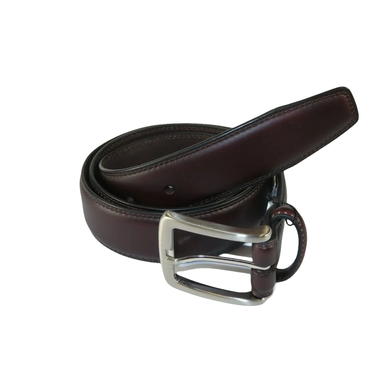 Men VALENTINI Stitched Leather Belt Classic Pin Buckle Business Dress V711 Wine - J.Valintin Men's Wear Legend - 92152
