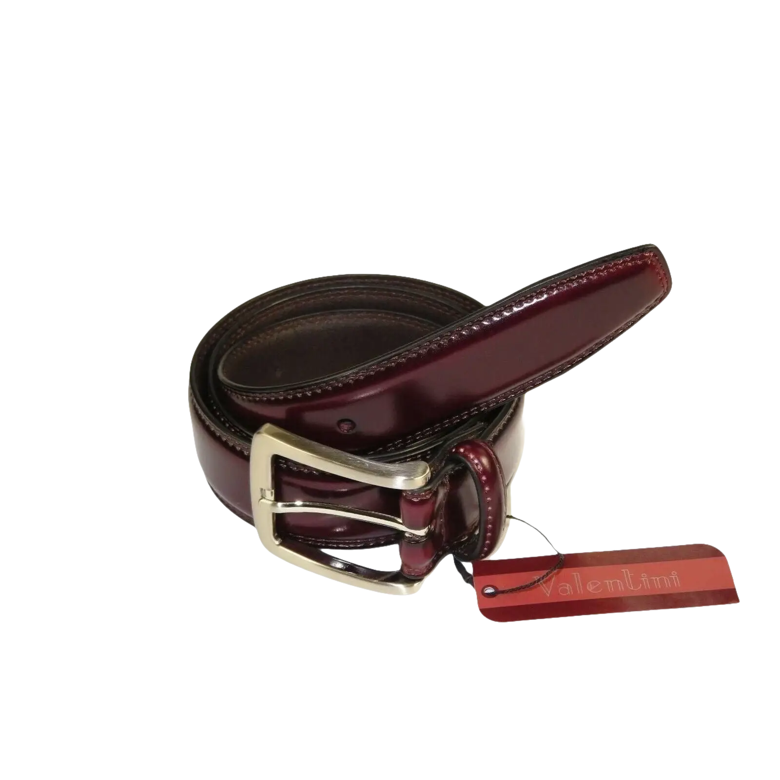 Men VALENTINI Stitched Leather Belt Classic Pin Buckle Business Dress V711 Wine - J.Valintin Men's Wear Legend - 92152