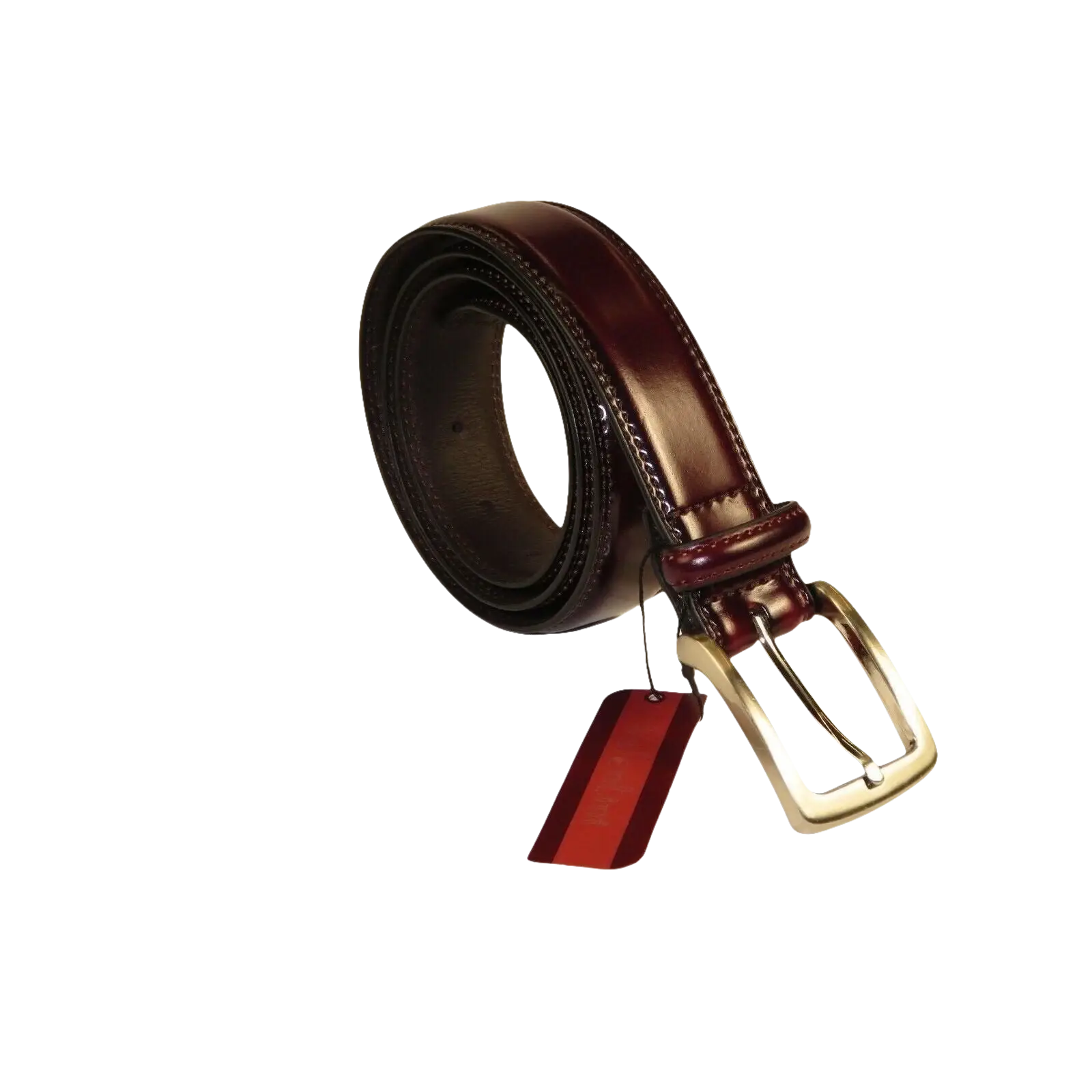 Men VALENTINI Stitched Leather Belt Classic Pin Buckle Business Dress V711 Wine - J.Valintin Men's Wear Legend - 92152