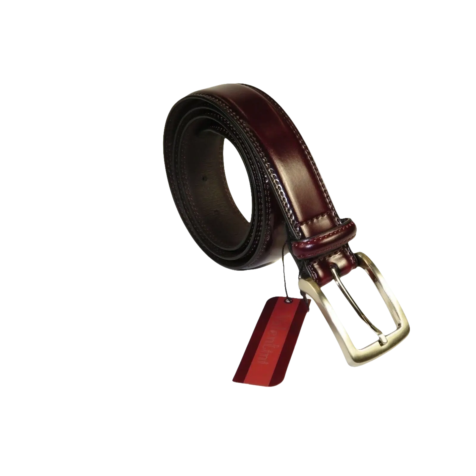 Men VALENTINI Stitched Leather Belt Classic Pin Buckle Business Dress V711 Wine - J.Valintin Men's Wear Legend - 92152