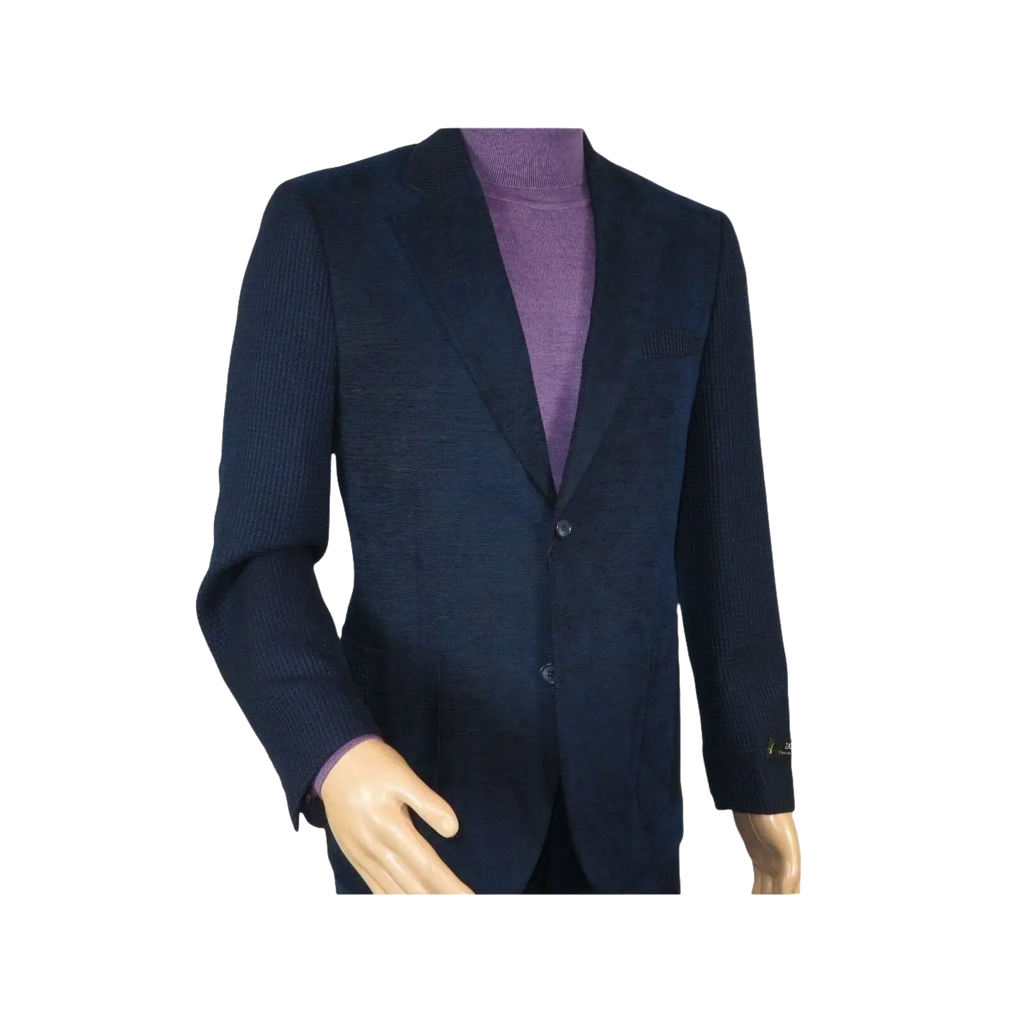 Men ZACCHI Velour Velveteen Hounds tooth Blazer Sport Coat DUANE 74521 Navy Blue - J.Valintin Men's Wear Legend - 98745