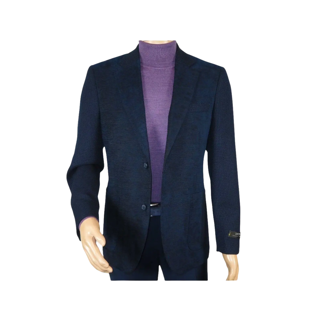 Men ZACCHI Velour Velveteen Hounds tooth Blazer Sport Coat DUANE 74521 Navy Blue - J.Valintin Men's Wear Legend - 98745