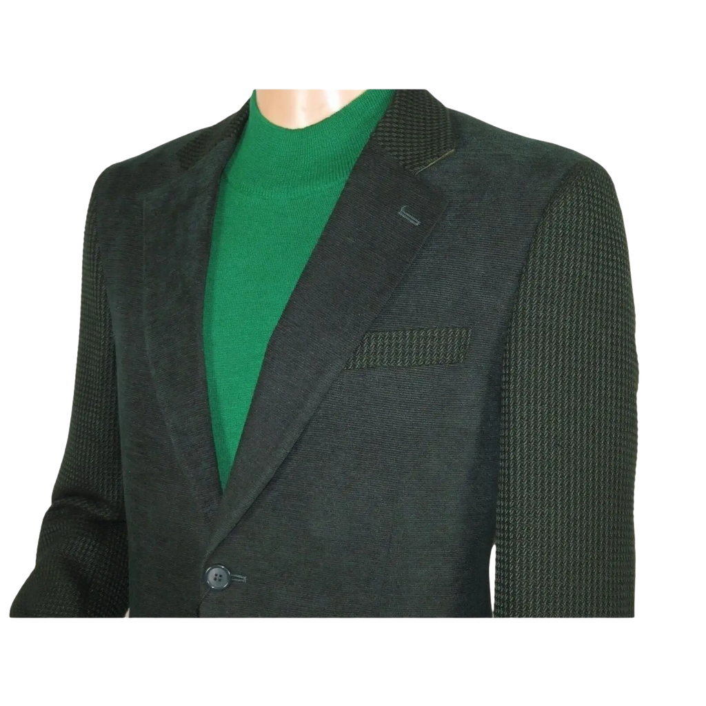 Men ZACCHI Velour Velveteen Hounds tooth Blazer Sport Coat DUANE 74524 Green - J.Valintin Men's Wear Legend - 98757