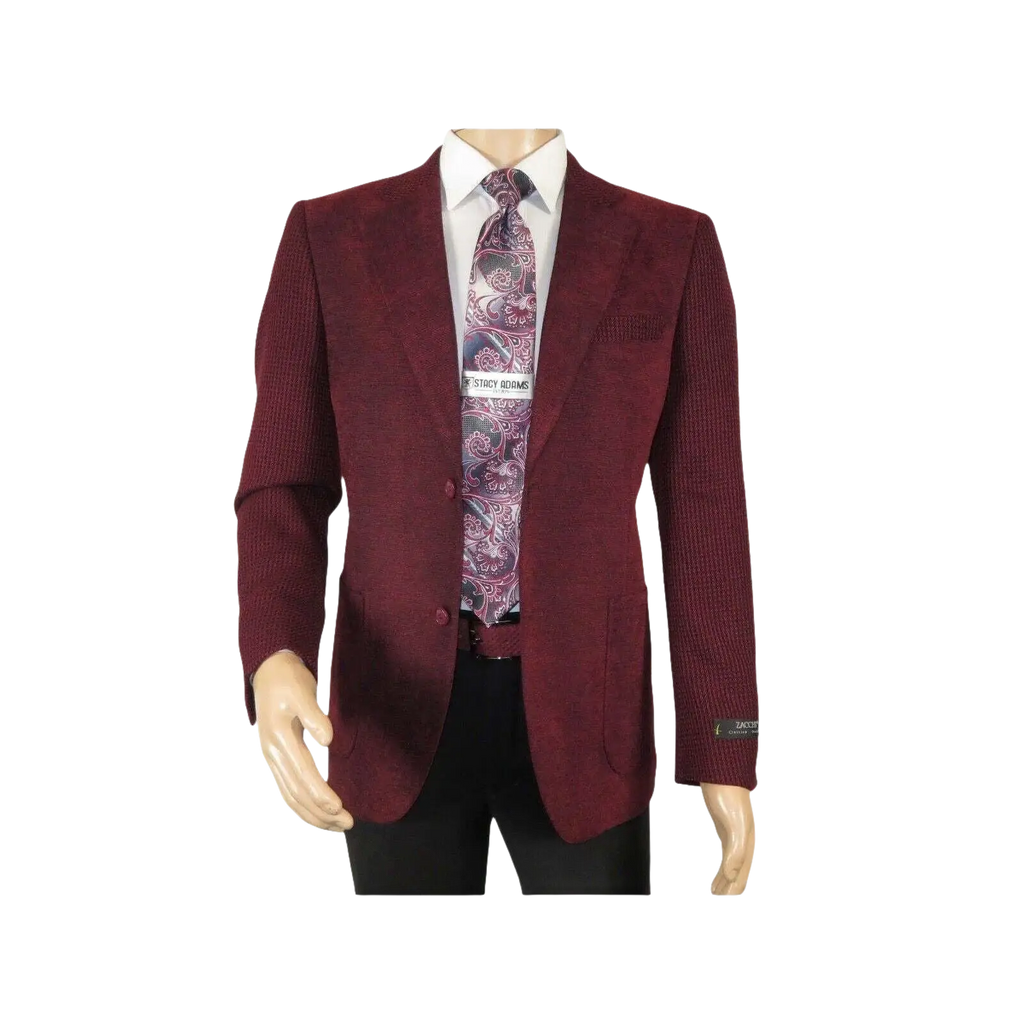 Men ZACCHI Velour Velveteen Hounds tooth Blazer Sport Coat DUANE 74526 Burgundy - J.Valintin Men's Wear Legend - 98751