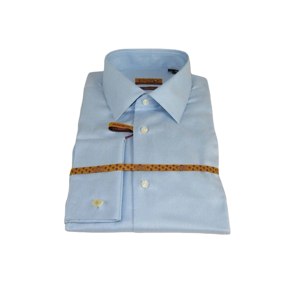 Mens 100% Egyptian Cotton Shirt French Cuffs Wrinkle resistance Enzo 61102 Blue - J.Valintin Men's Wear Legend - 393