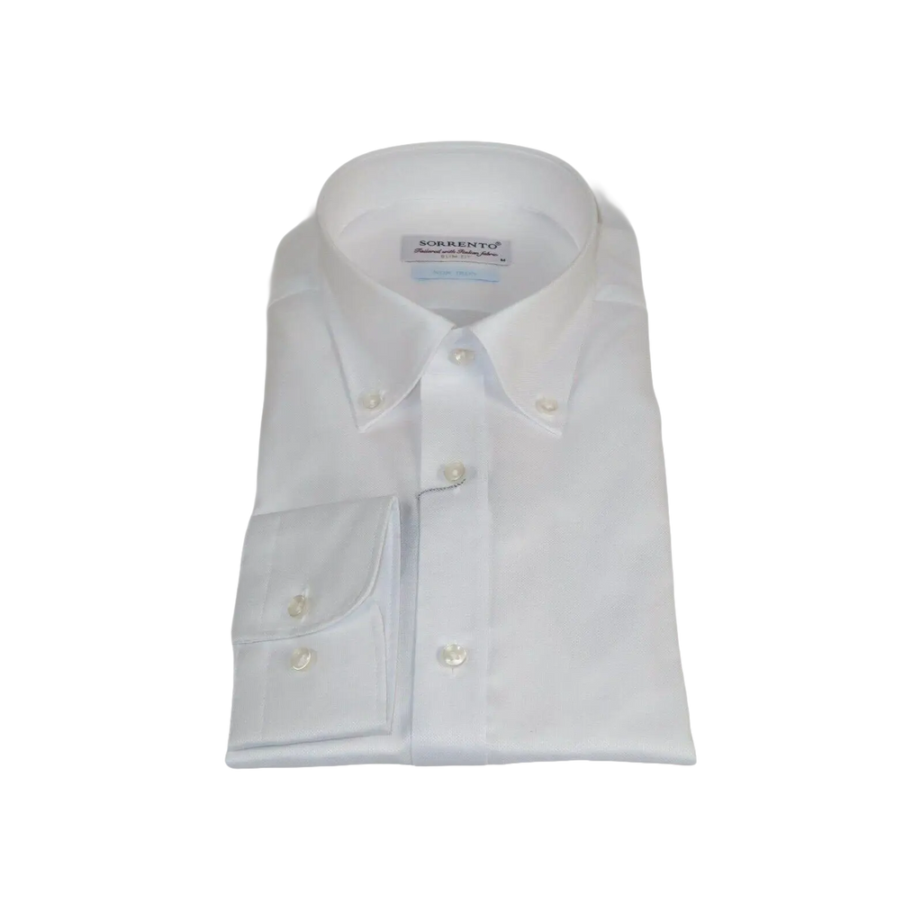 Mens 100% Italian Cotton Shirt Non Iron SORRENTO Button Down Oxford 4529 White - J.Valintin Men's Wear Legend - 98698