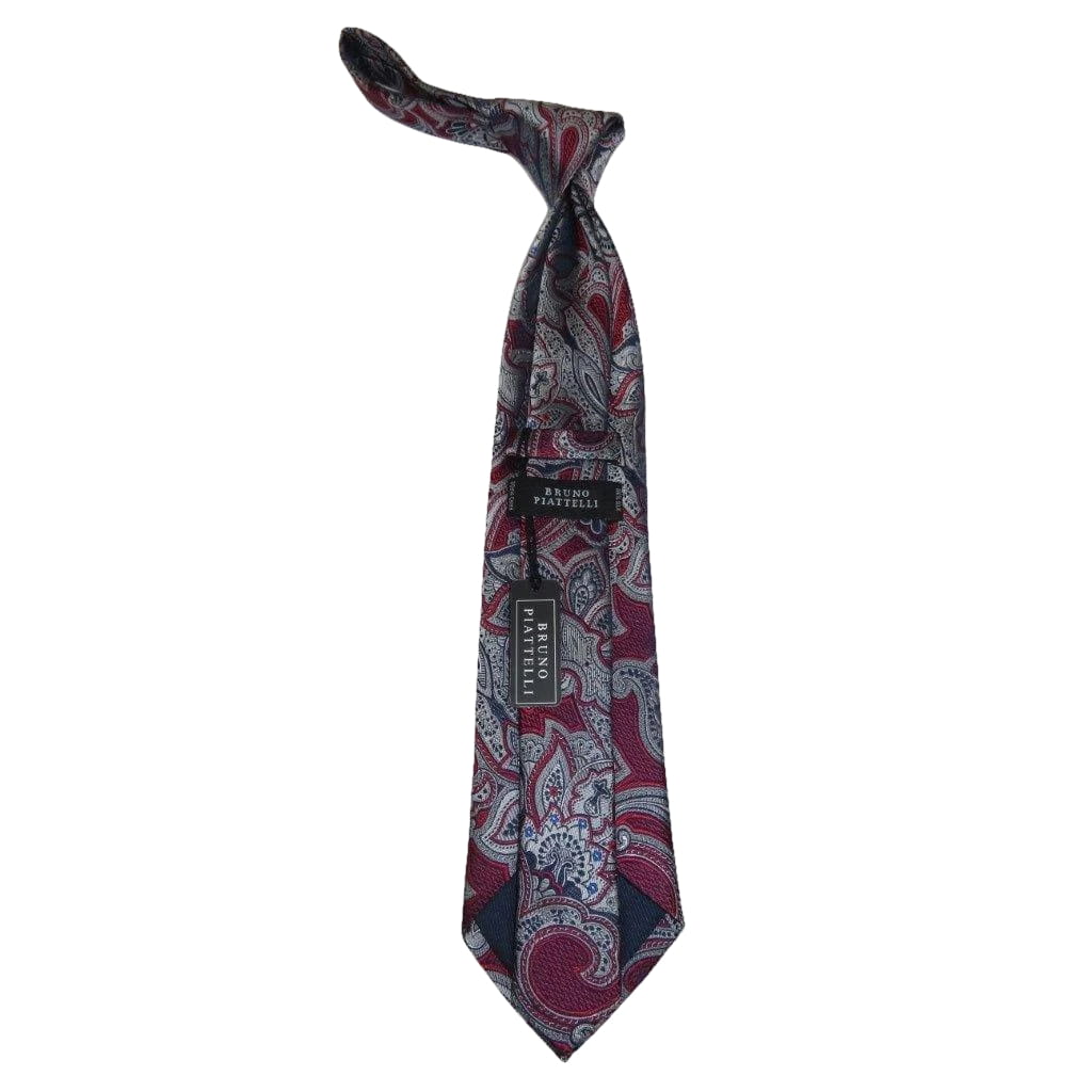 Men's 100% Silk Necktie By Bruno Piattelli Paisley Floral Fancy BP10 Wine Gray - J.Valintin Men's Wear Legend - BP10
