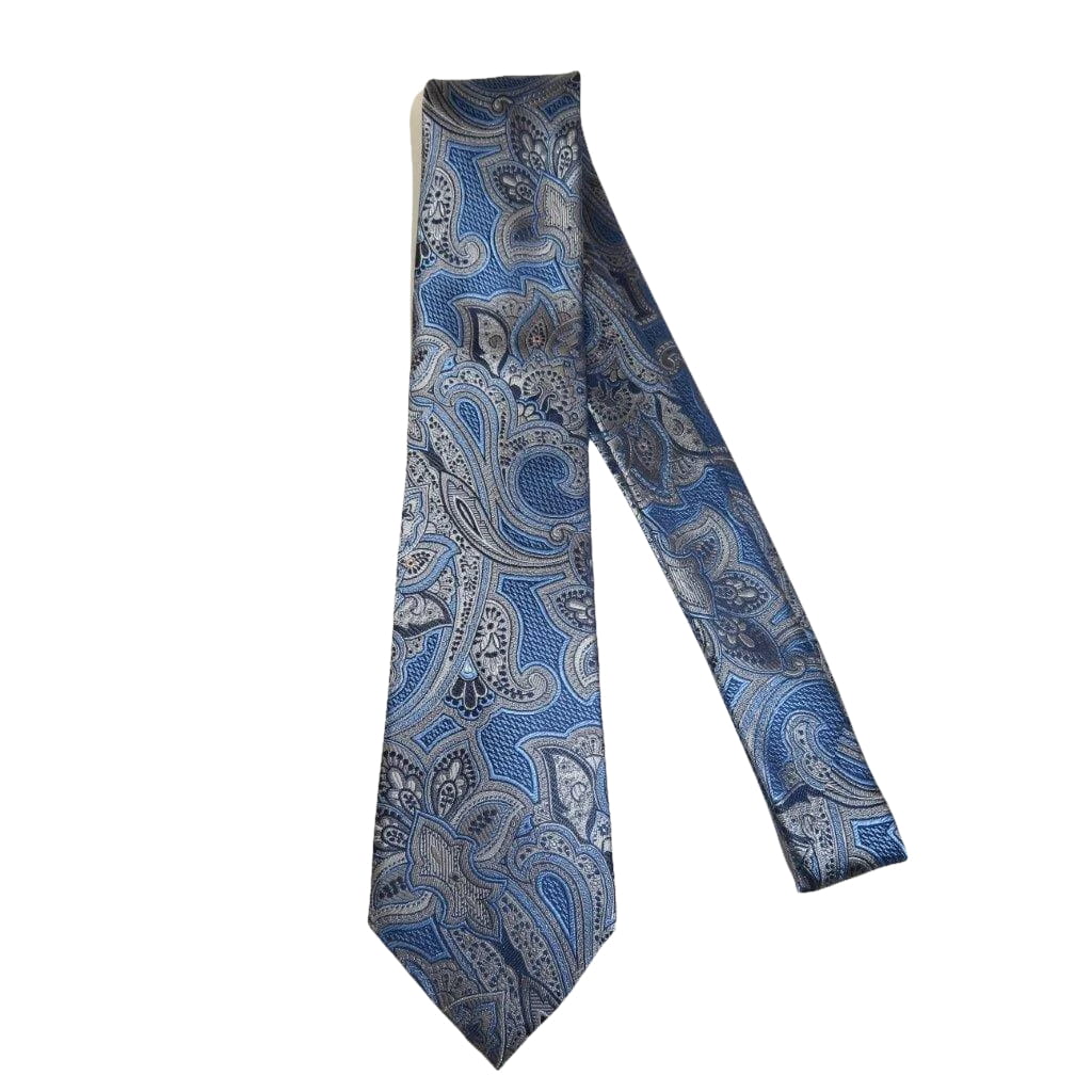 Men's 100% Silk Necktie By Bruno Piattelli Paisley Floral Fancy BP11 Blue Gray - J.Valintin Men's Wear Legend - BP11