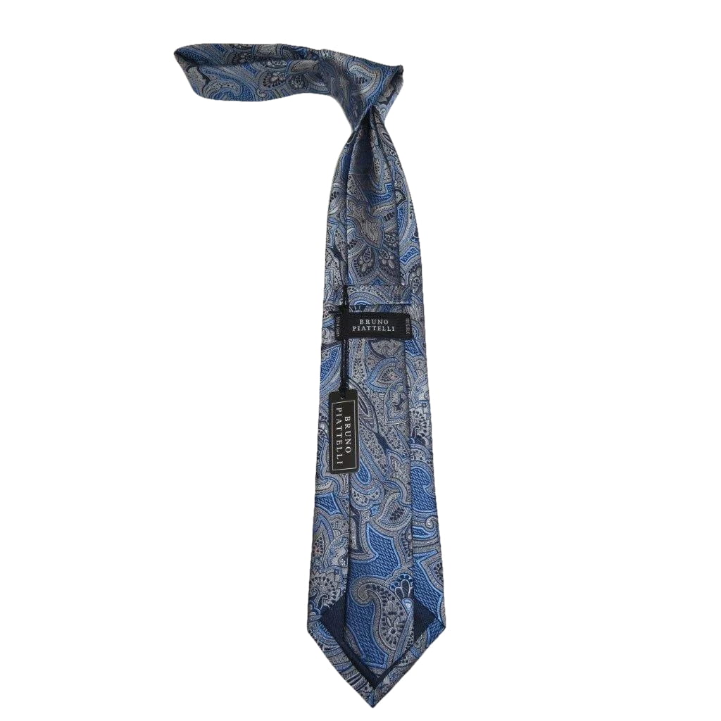 Men's 100% Silk Necktie By Bruno Piattelli Paisley Floral Fancy BP11 Blue Gray - J.Valintin Men's Wear Legend - BP11