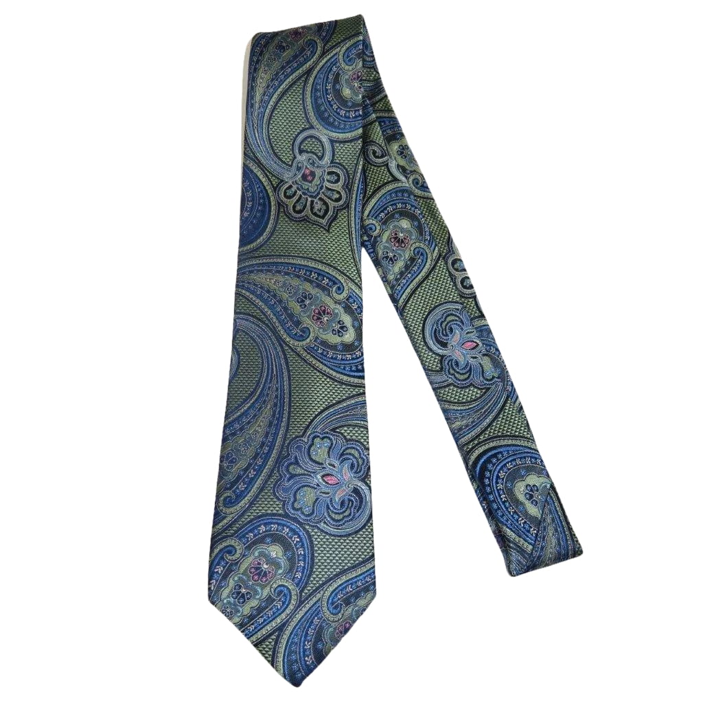 Men's 100% Silk Necktie By Bruno Piattelli Paisley Floral Fancy BP12 Blue Green - J.Valintin Men's Wear Legend - BP12
