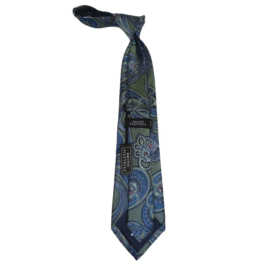 Men's 100% Silk Necktie By Bruno Piattelli Paisley Floral Fancy BP12 Blue Green - J.Valintin Men's Wear Legend - BP12