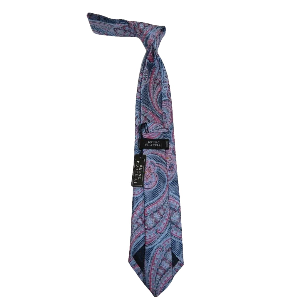 Men's 100% Silk Necktie By Bruno Piattelli Paisley Floral Fancy BP14 Pink Blue - J.Valintin Men's Wear Legend - BP14