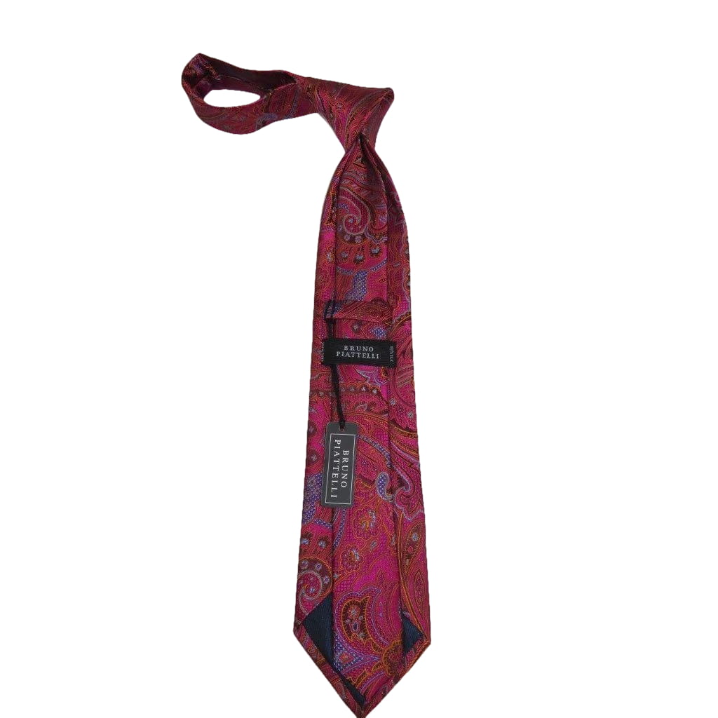 Men's 100% Silk Necktie By Bruno Piattelli Paisley Floral Fancy BP17 Fuchsia Red - J.Valintin Men's Wear Legend - BP17