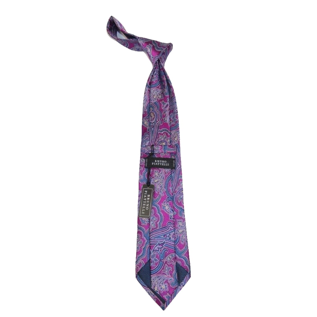 Men's 100% Silk Necktie By Bruno Piattelli Paisley Floral Fancy BP18 Pink Blue - J.Valintin Men's Wear Legend - BP18