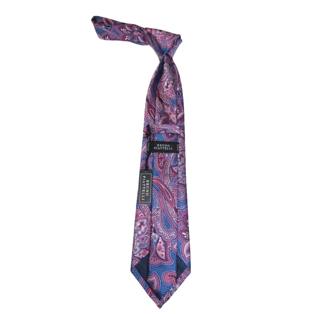 Men's 100% Silk Necktie By Bruno Piattelli Paisley Floral Fancy BP19 Pink Blue - J.Valintin Men's Wear Legend - BP19