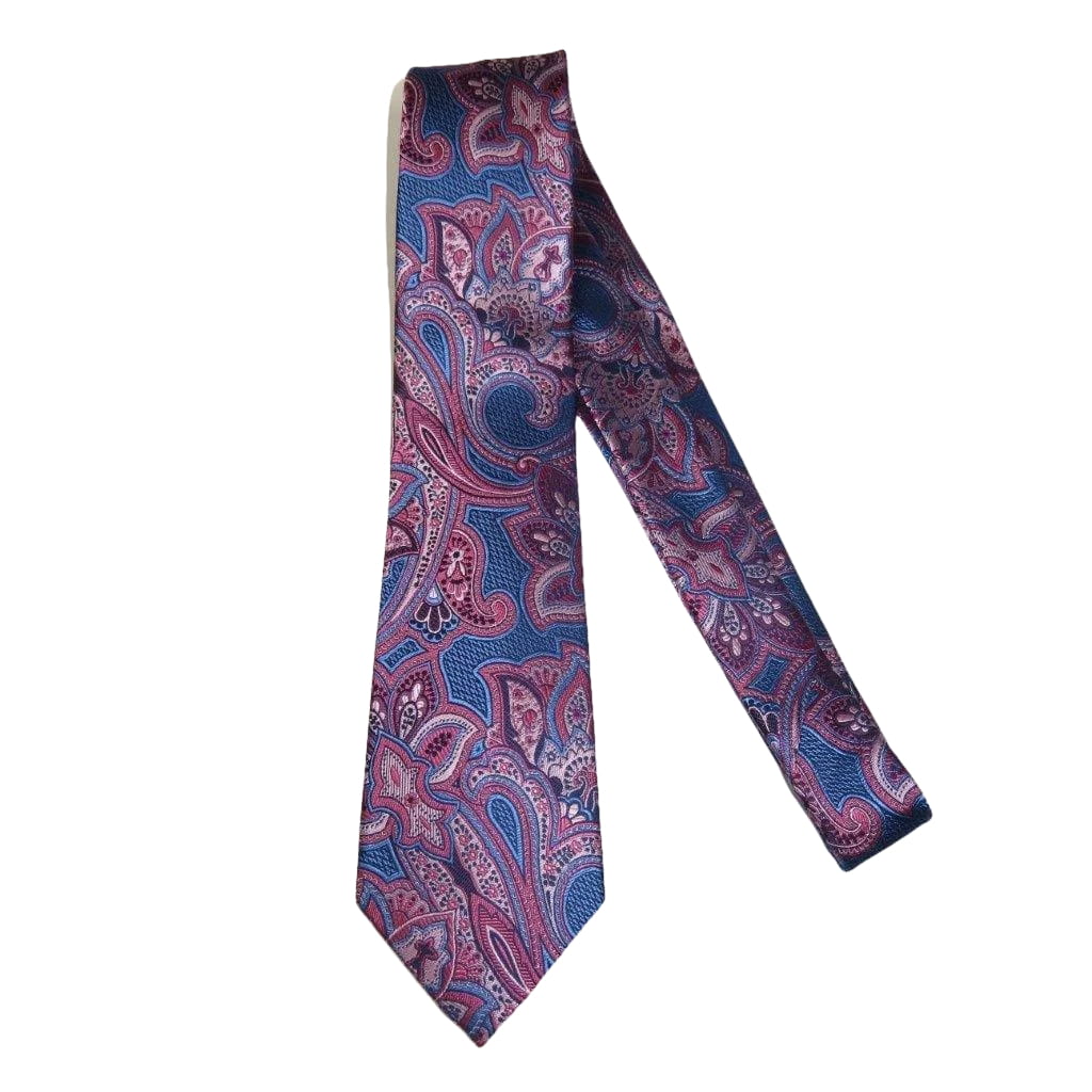 Men's 100% Silk Necktie By Bruno Piattelli Paisley Floral Fancy BP19 Pink Blue - J.Valintin Men's Wear Legend - BP19