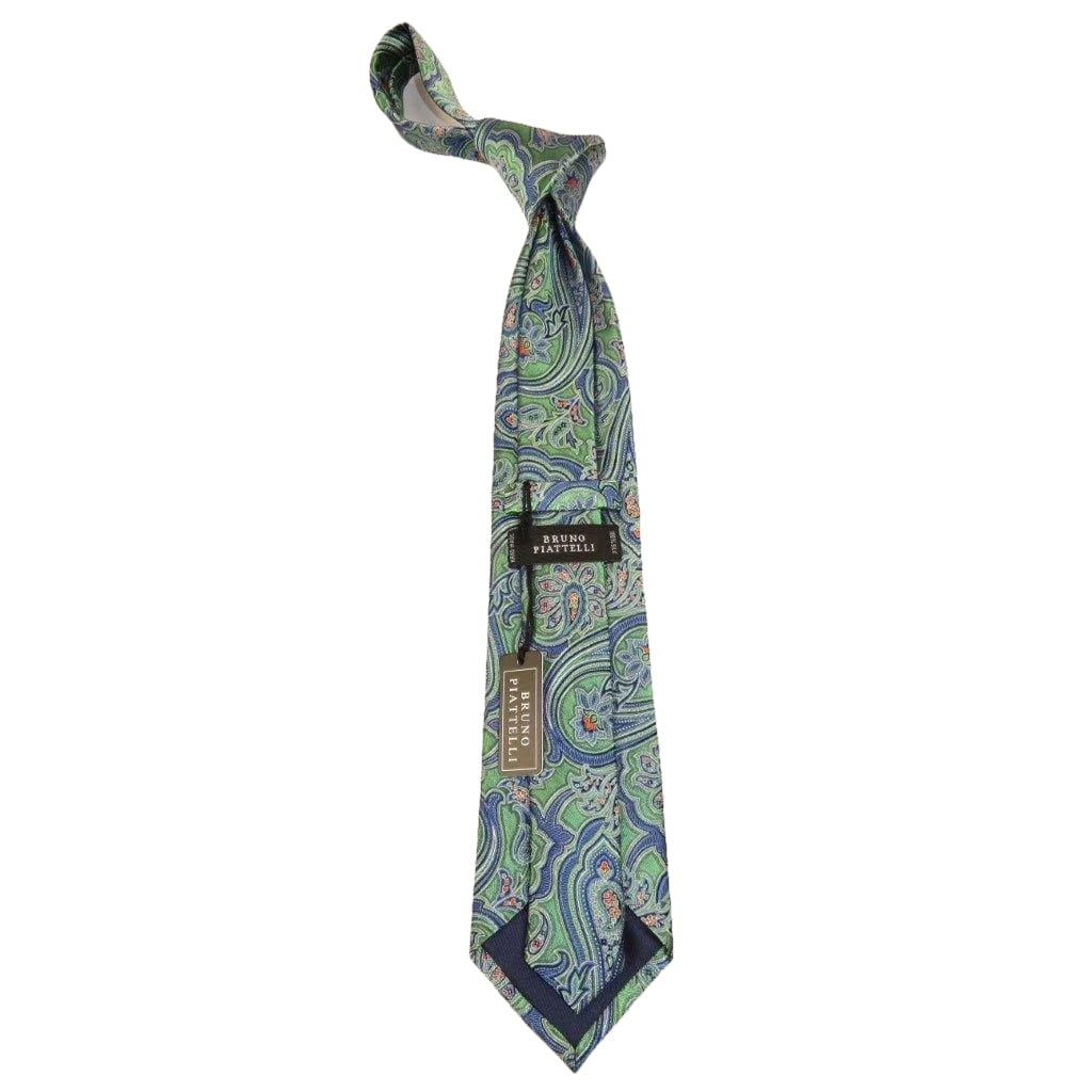 Men's 100% Silk Necktie By Bruno Piattelli Paisley Floral Fancy BP20 Green Blue - J.Valintin Men's Wear Legend - BP20