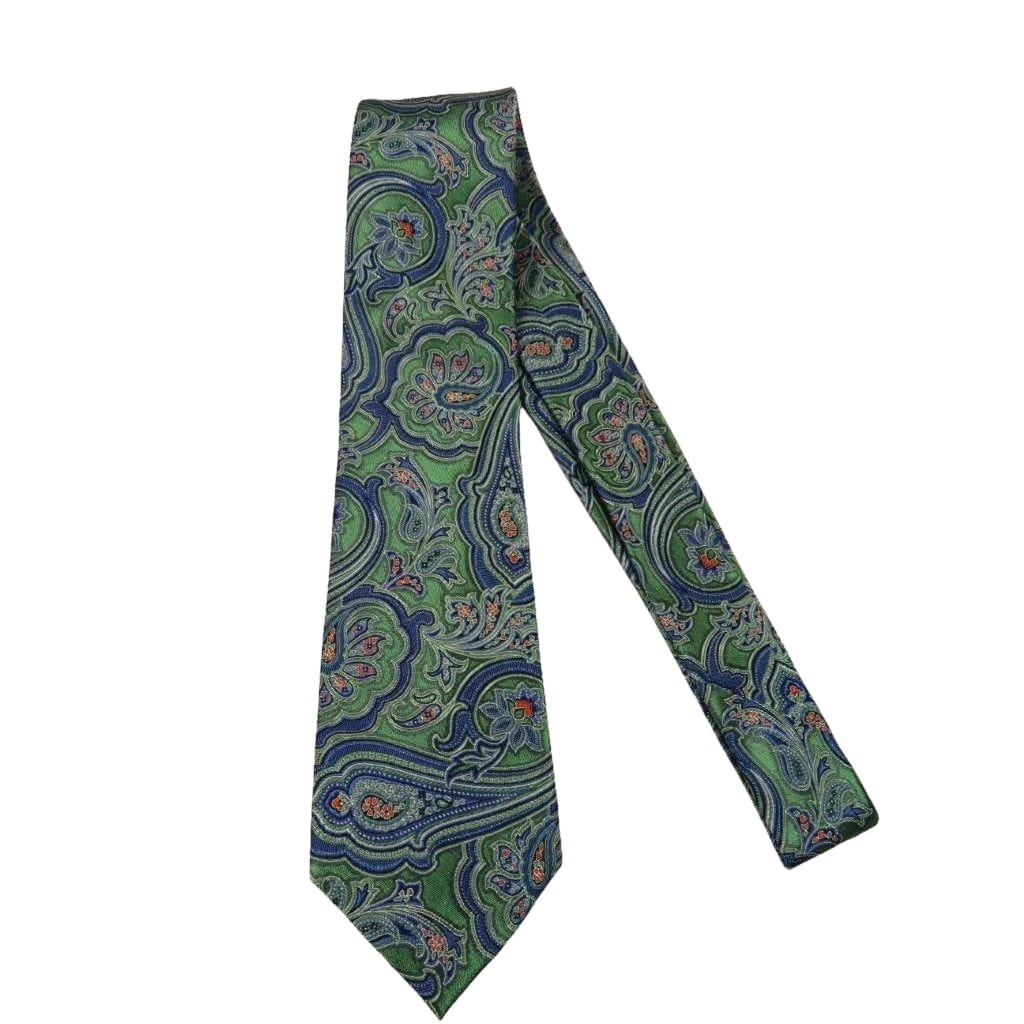 Men's 100% Silk Necktie By Bruno Piattelli Paisley Floral Fancy BP20 Green Blue - J.Valintin Men's Wear Legend - BP20