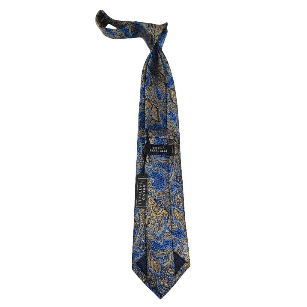 Men's 100% Silk Necktie By Bruno Piattelli Paisley Floral Fancy BP21 Blue Gold - J.Valintin Men's Wear Legend - BP21